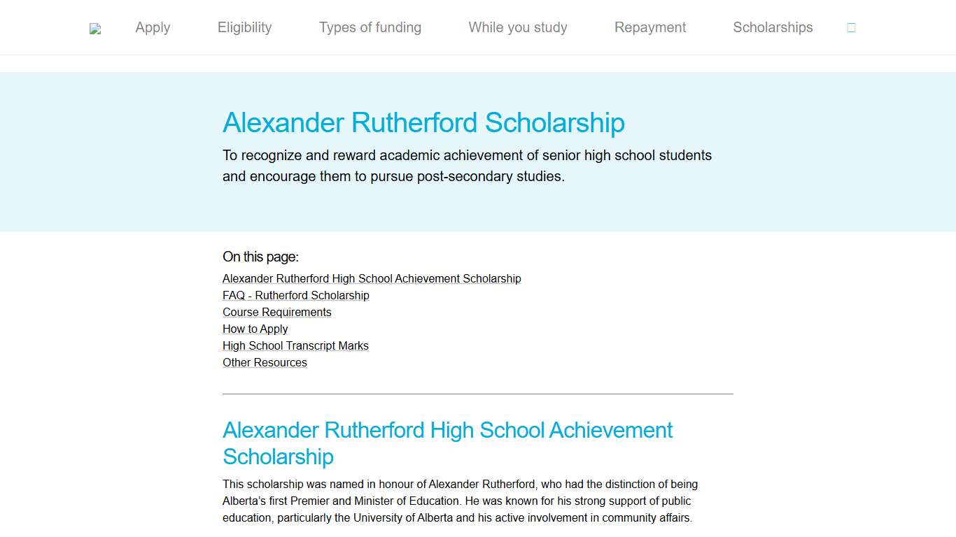 Alexander Rutherford Scholarship | Alberta Student Aid